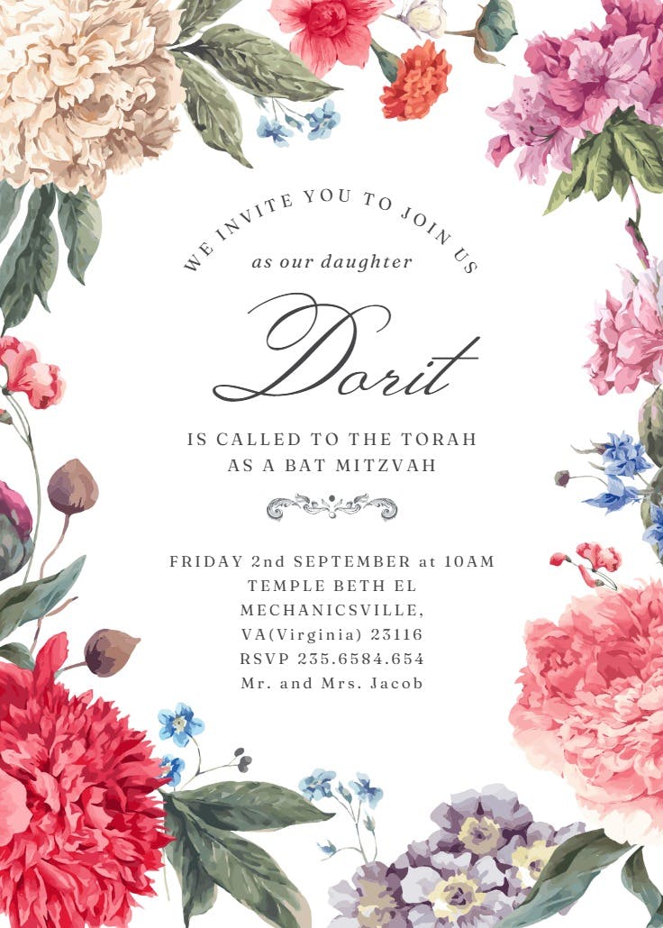 Garden glory - bar & bat mitzvah invitation