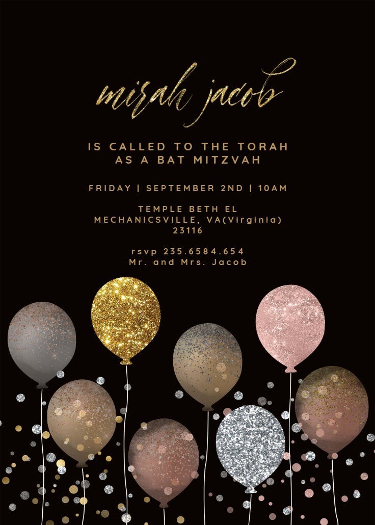 Glitter balloons - invitación de bar & bat mitzvah