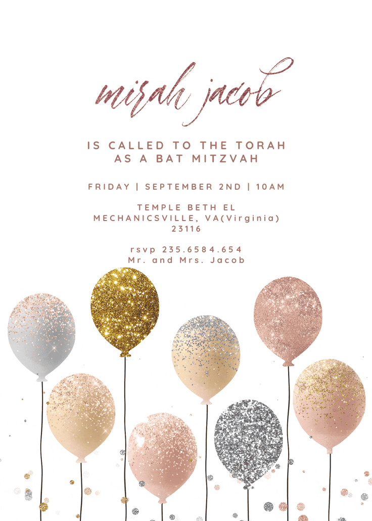 Glitter balloons - invitación de bar & bat mitzvah