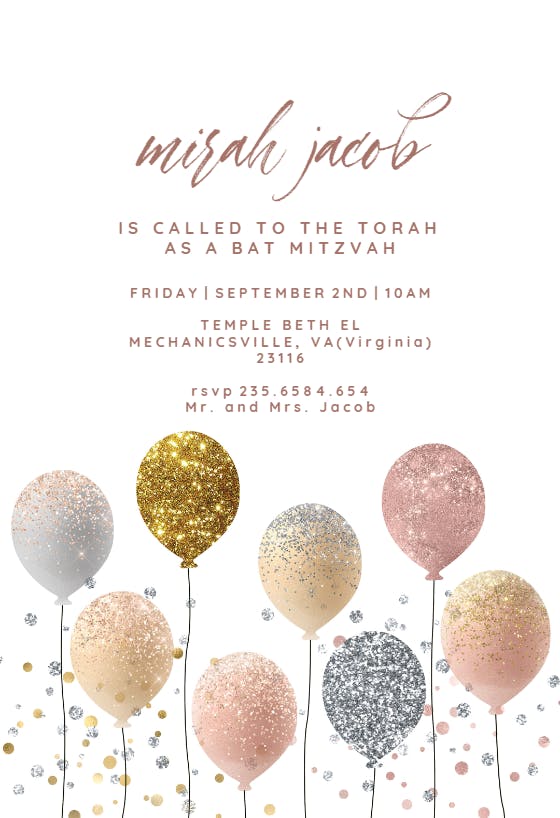 Glitter balloons -  invitación de bar & bat mitzvah