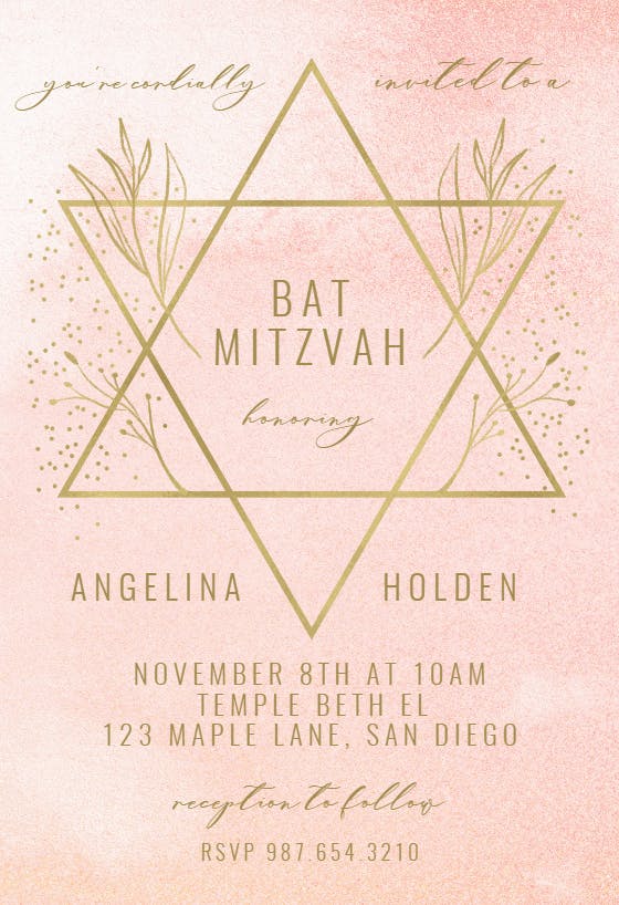 Golden star with branches -  invitación de bar & bat mitzvah