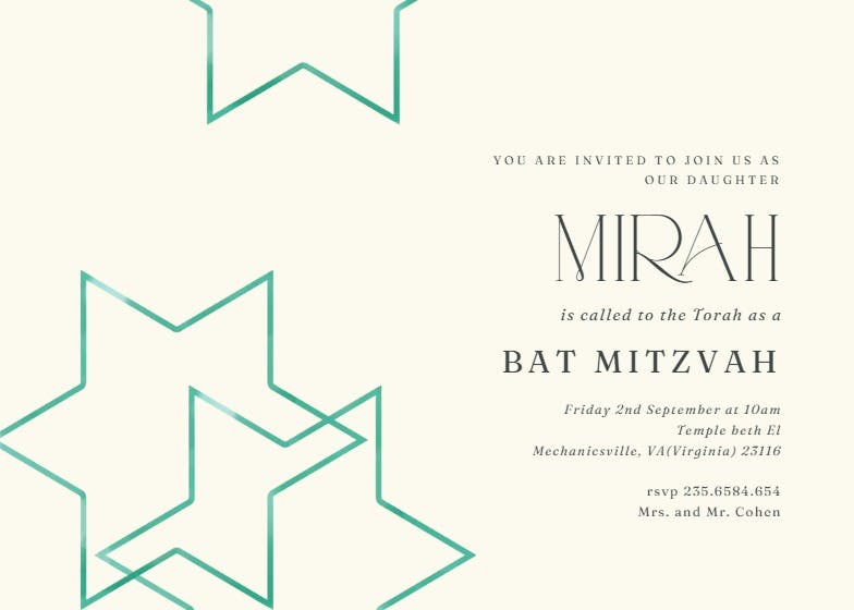 Golden stars - invitación de bar & bat mitzvah