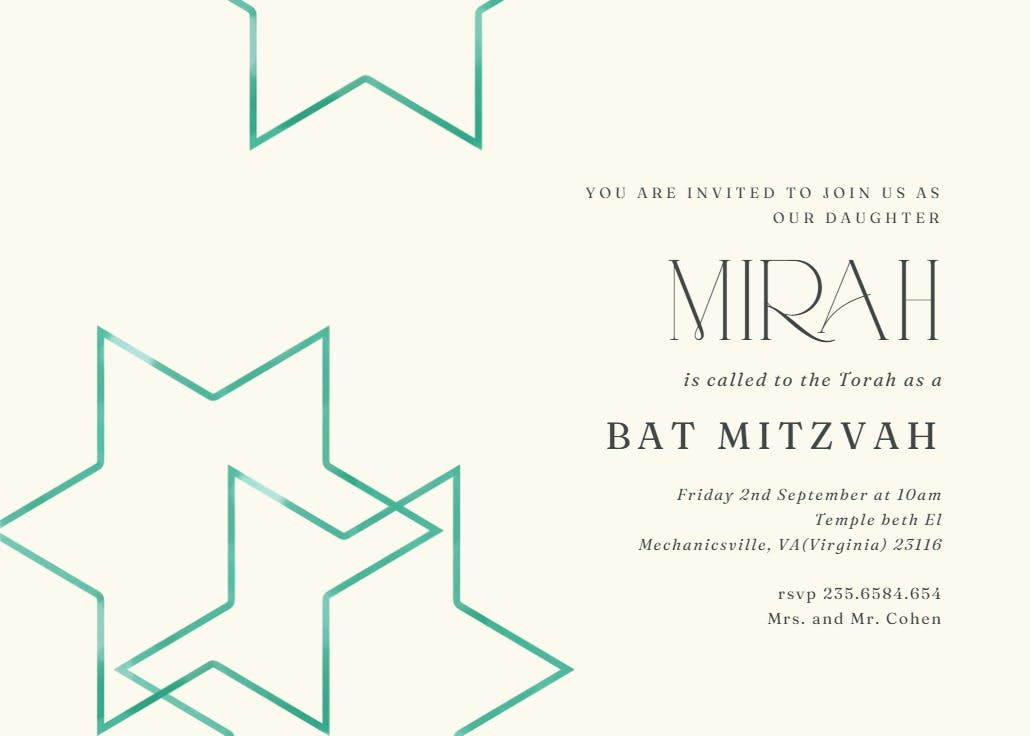 Golden stars - bar & bat mitzvah invitation