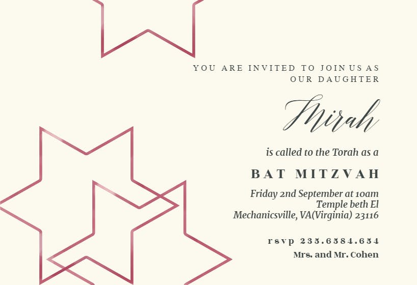 Golden stars - bar & bat mitzvah invitation