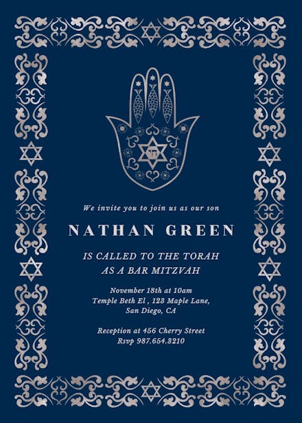Hamsa - bar & bat mitzvah invitation