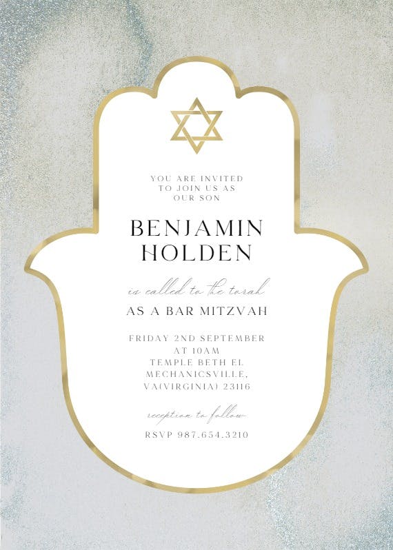 Hamsa gold frame - bar & bat mitzvah invitation