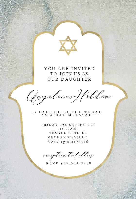 Hamsa gold frame -  invitación de bar & bat mitzvah
