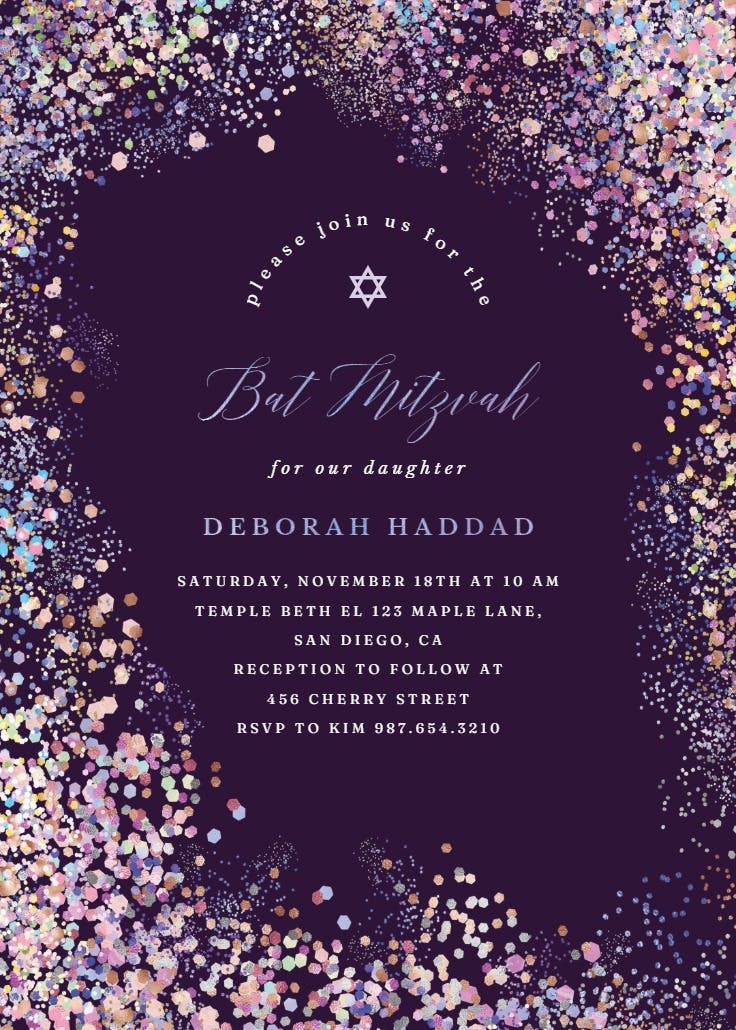 Rainbow confetti frame - Bar & Bat Mitzvah Invitation Template (Free ...