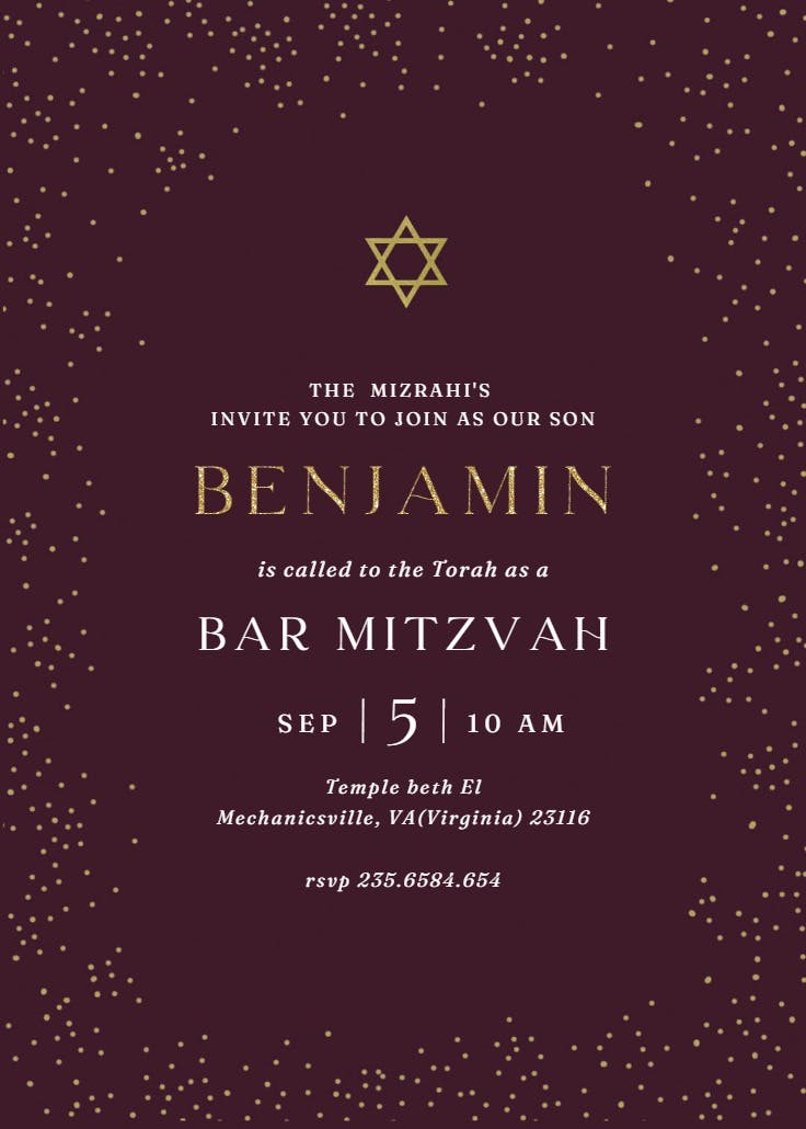 Shining star - bar & bat mitzvah invitation