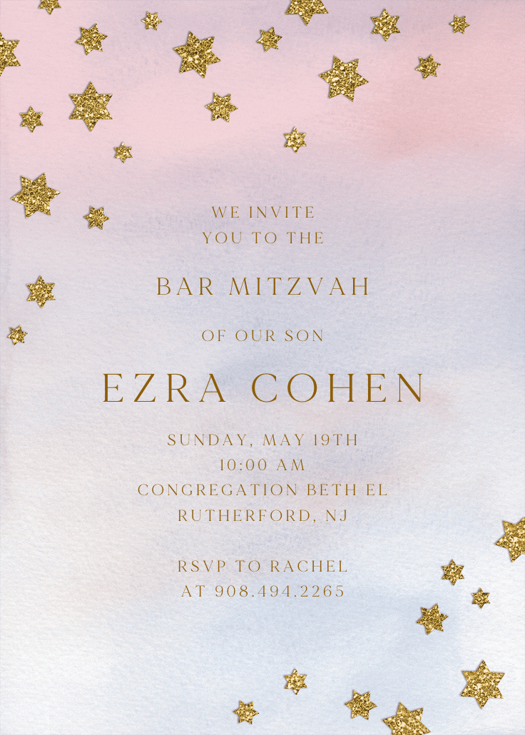 Stars of faith - invitación de bar & bat mitzvah