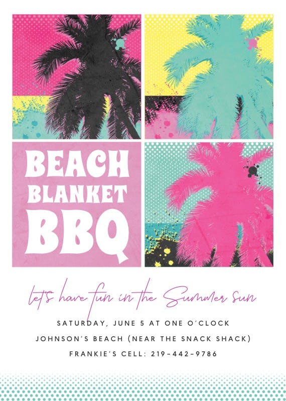 Beach blanket barbecue - invitación para pool party