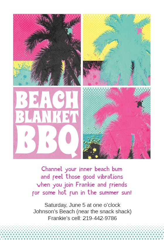 Beach blanket barbecue - pool party invitation