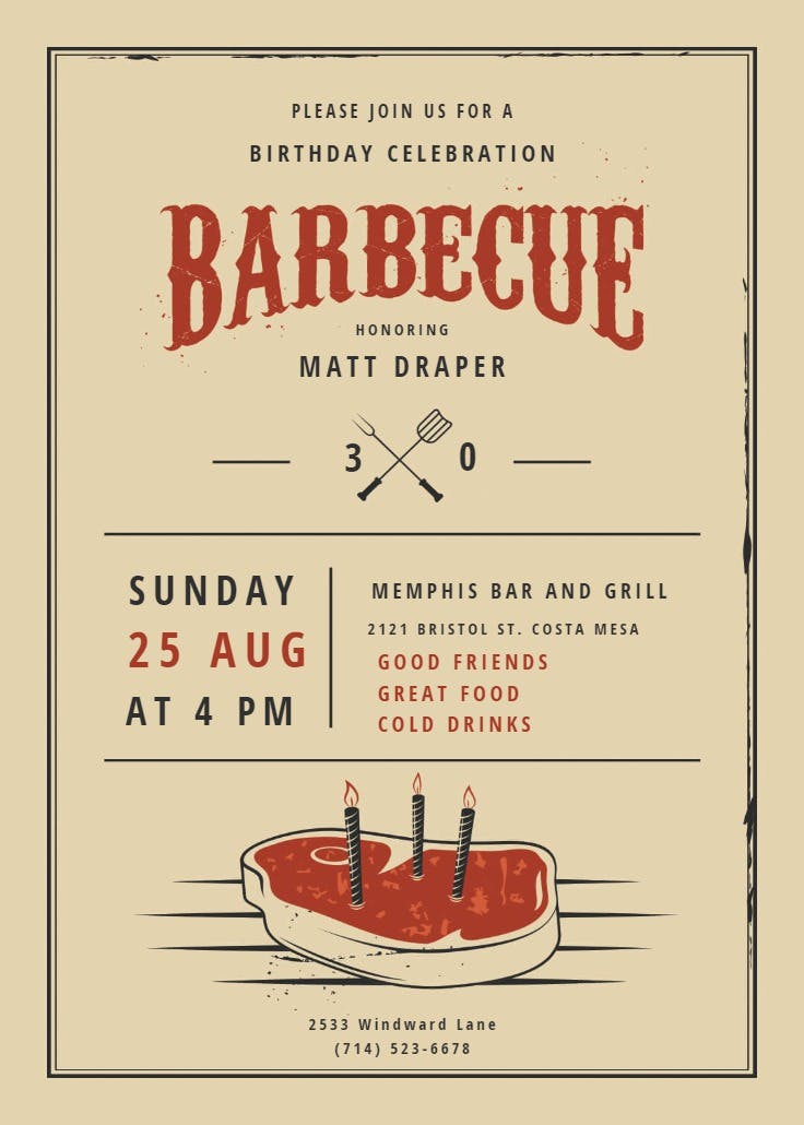 Birthday bbq - bbq party invitation