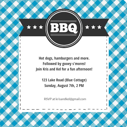 Blue Gingham - BBQ Party Invitation