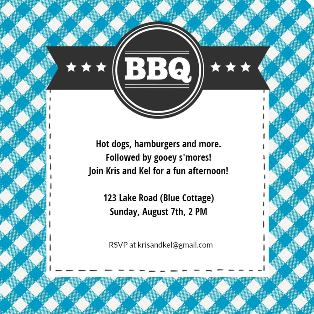 Blue gingham - bbq party invitation