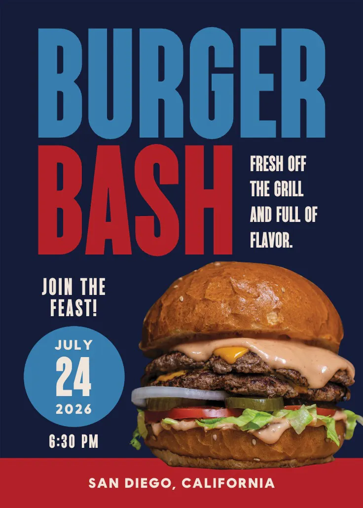 Burgers and fun - การ์ดเชิญปาร์ตี้บาร์บีคิว