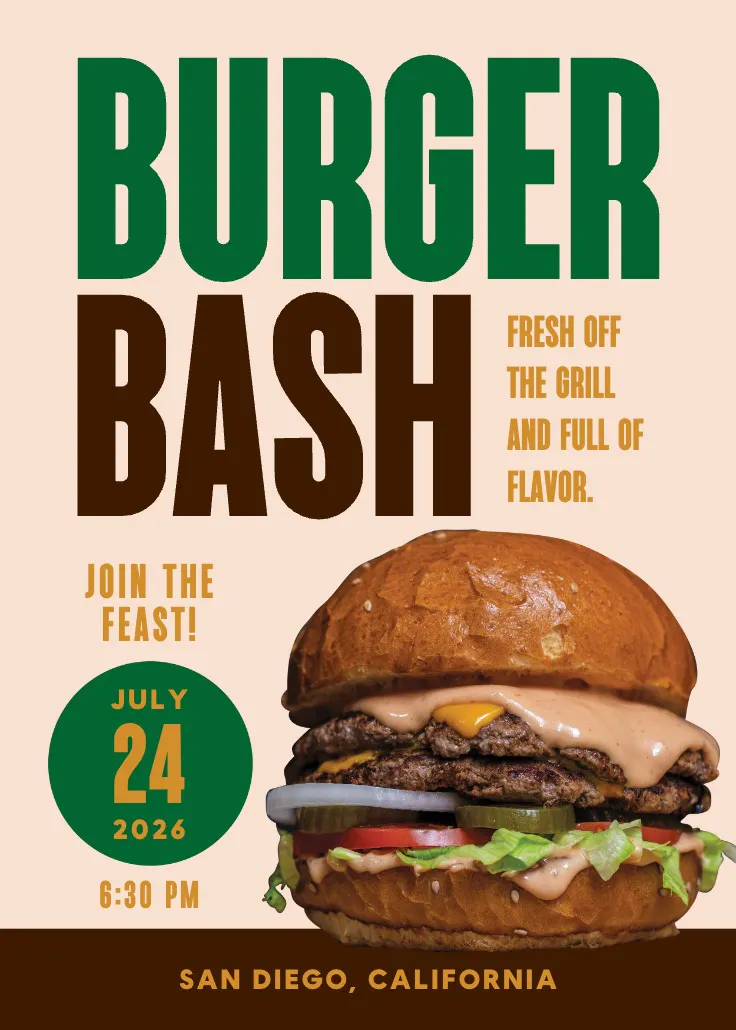 Burgers and fun - การ์ดเชิญปาร์ตี้บาร์บีคิว