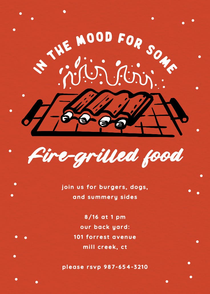 Fire-grilled food - bbq party invitation