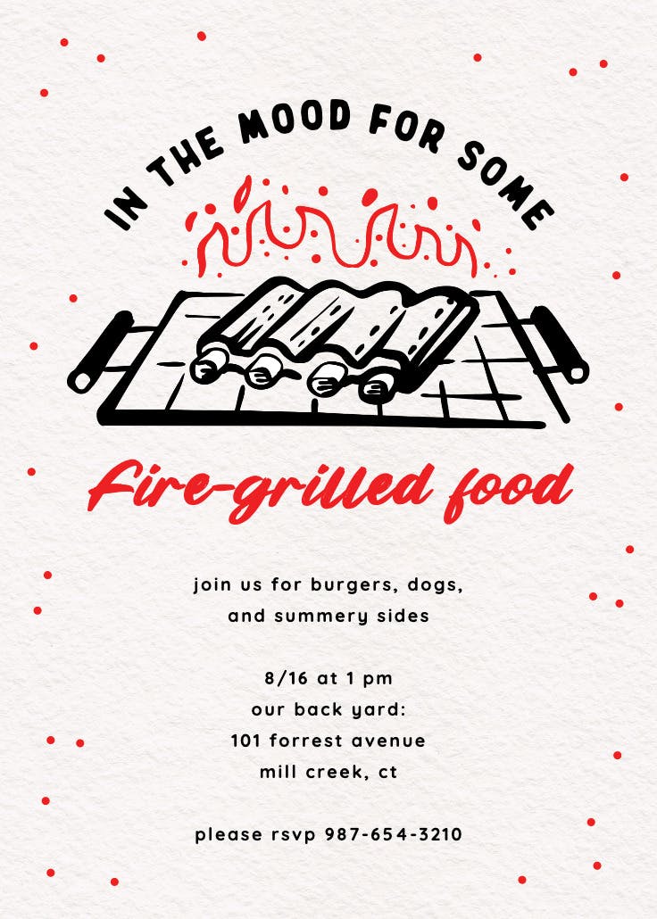 Fire-grilled food - bbq party invitation
