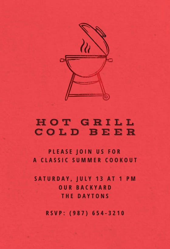 Hot grill - bbq party invitation