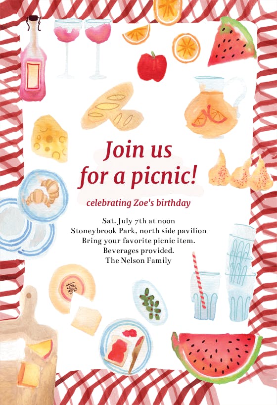 Join us for a picnic - bbq party invitation