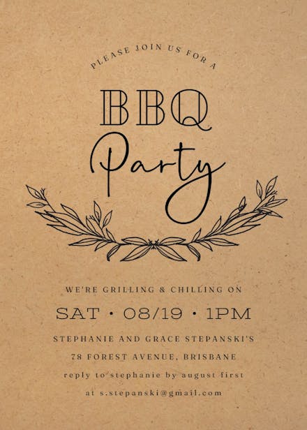 Kraft branches - bbq party invitation