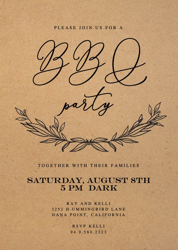 Kraft branches - bbq party invitation