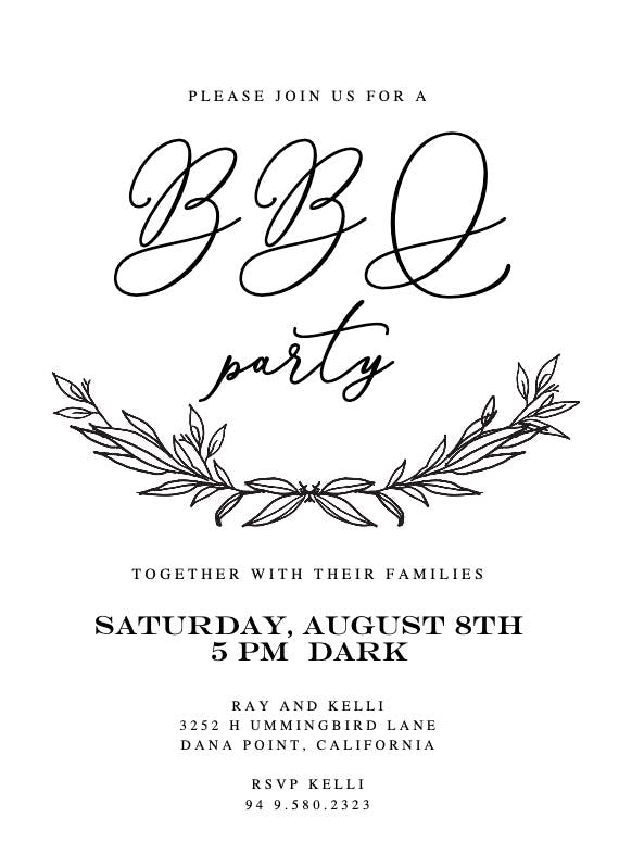 Kraft branches - bbq party invitation