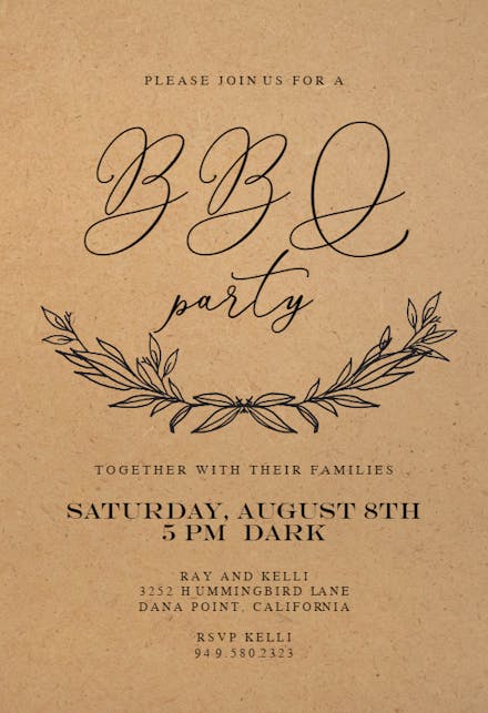 Kraft Branches - BBQ Party Invitation