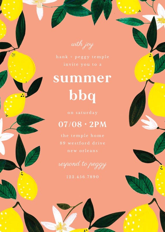 Lemons - bbq party invitation