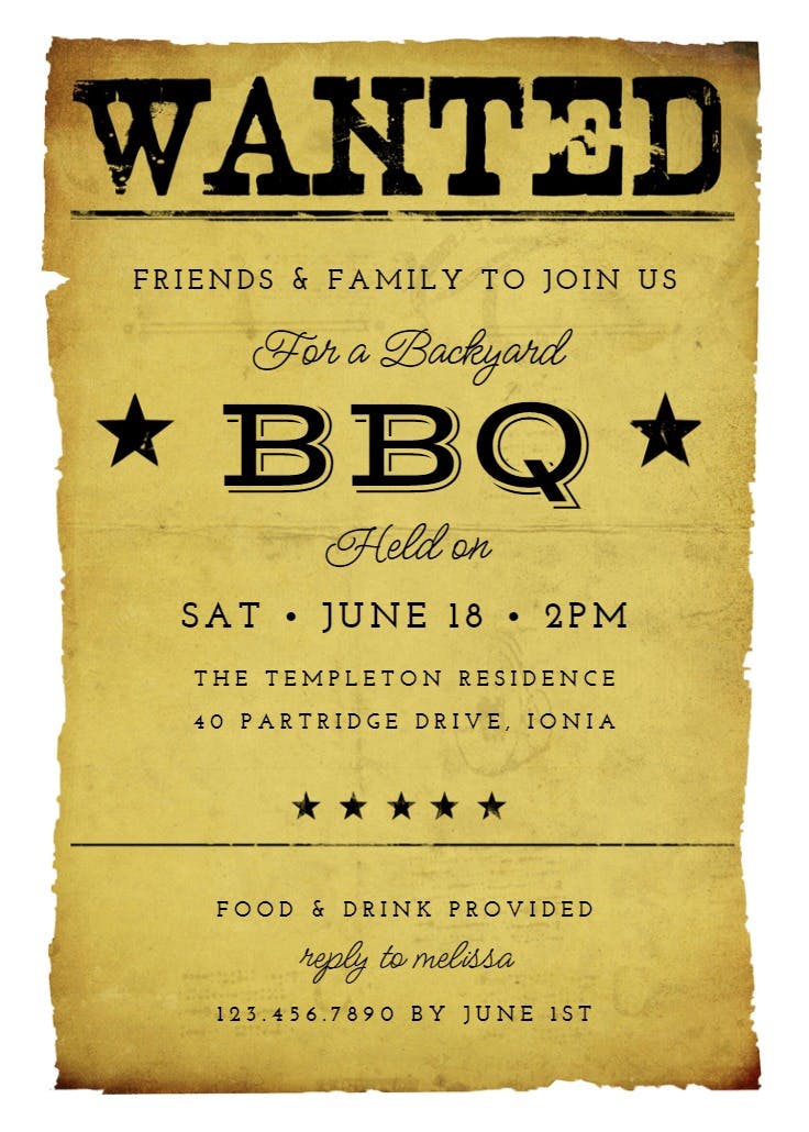 Most wanted bbq - bbq party invitation