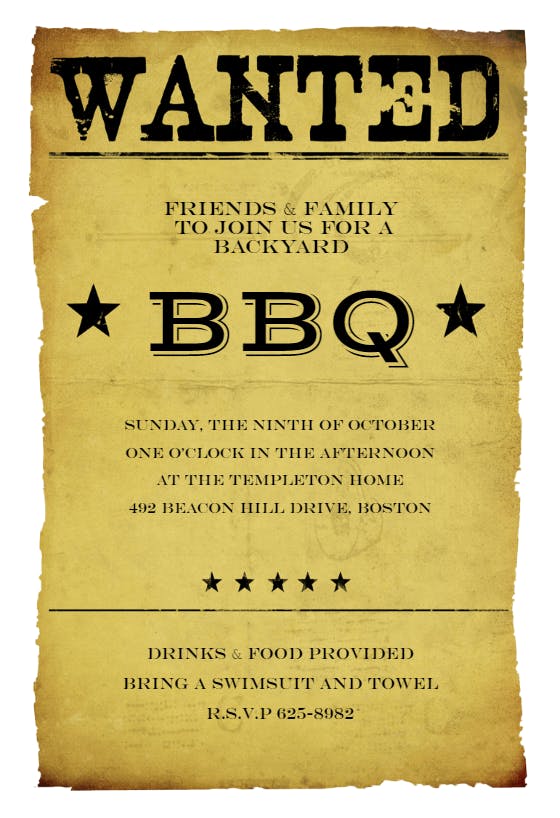 Most wanted bbq - bbq party invitation