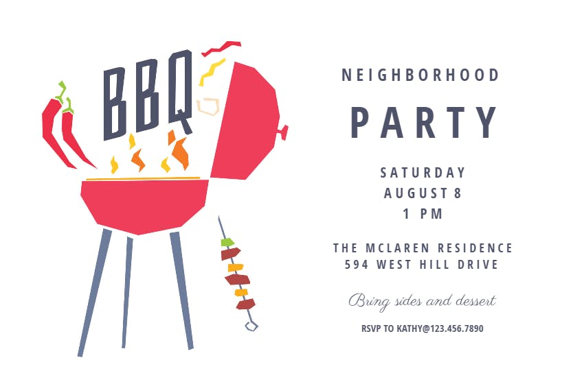 Neighborhood party - bbq party invitation