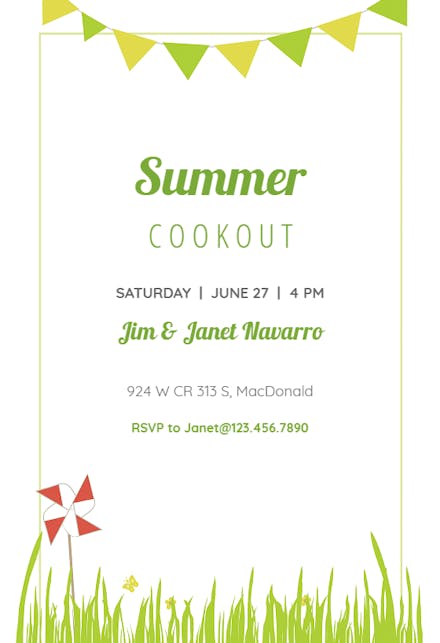 Pennant and Pinwheel - BBQ Party Invitation