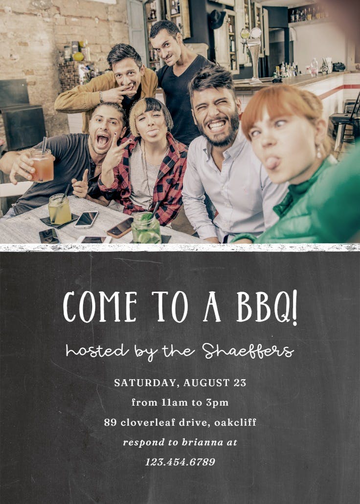 Photo and chalkboard - bbq party invitation