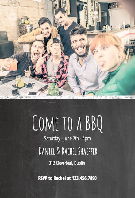 Photo and Chalkboard - BBQ Party Invitation
