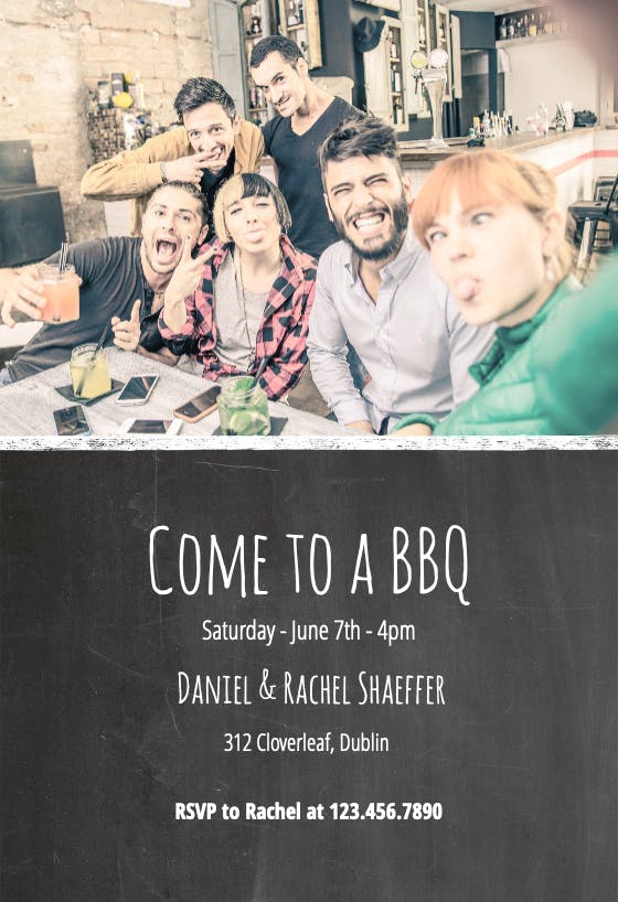Photo and chalkboard - bbq party invitation