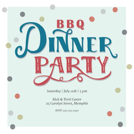 Random Dinner Dots BBQ - BBQ Party Invitation
