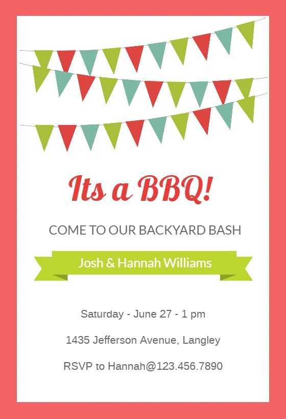 Red pennants - bbq party invitation