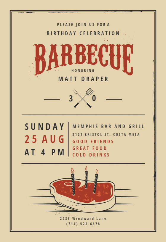 Birthday BBQ BBQ Party Invitation Template Free