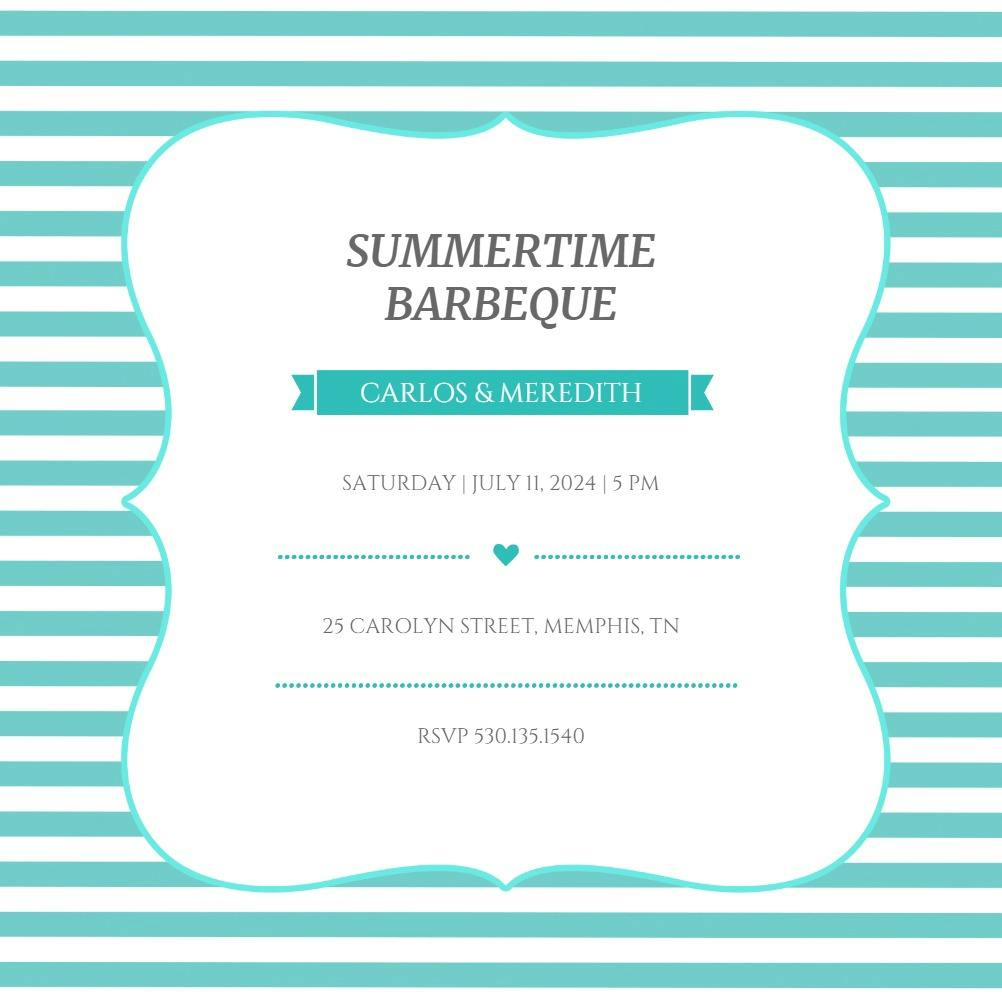Summer stripes bbq - bbq party invitation