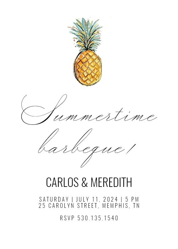 Tropical pineapple - bbq party invitation