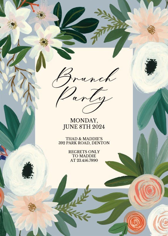 Blue floral - party invitation