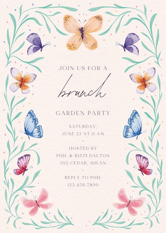 Butterfly garden -  invitación para brunch