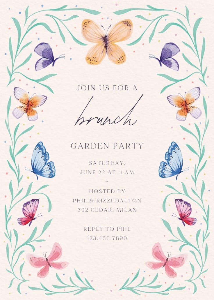 Butterfly garden -  invitación para brunch