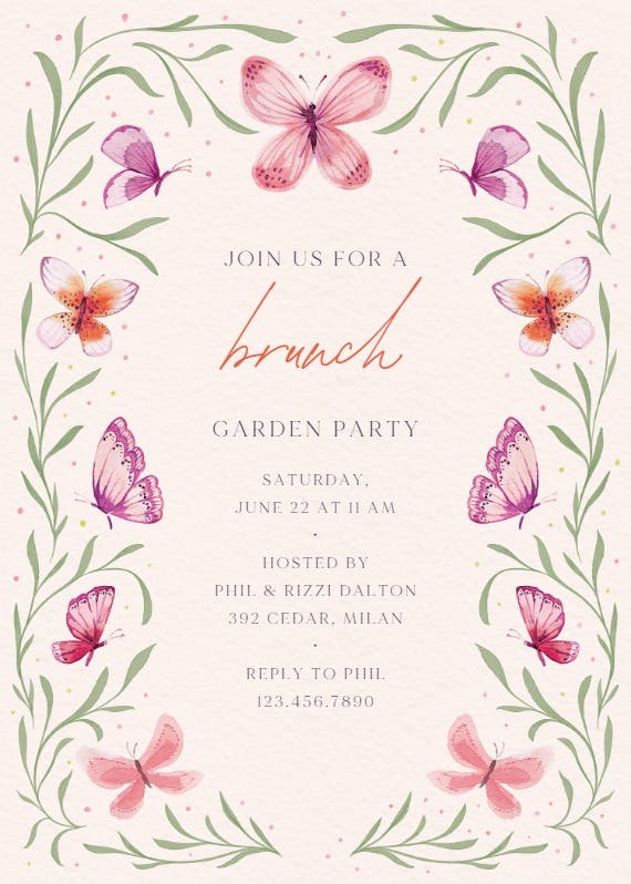 Butterfly garden -  invitación para brunch