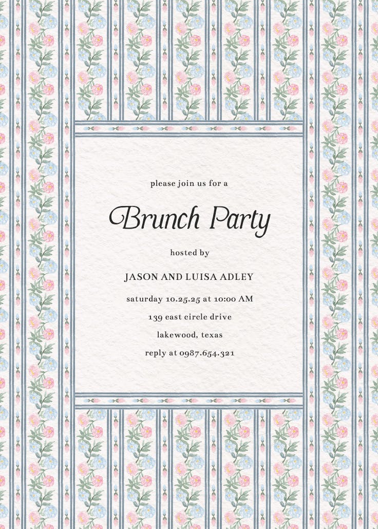Climbing blooms patterned - brunch & lunch invitation