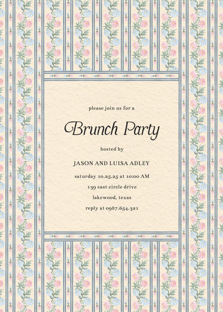 Climbing blooms patterned - brunch & lunch invitation