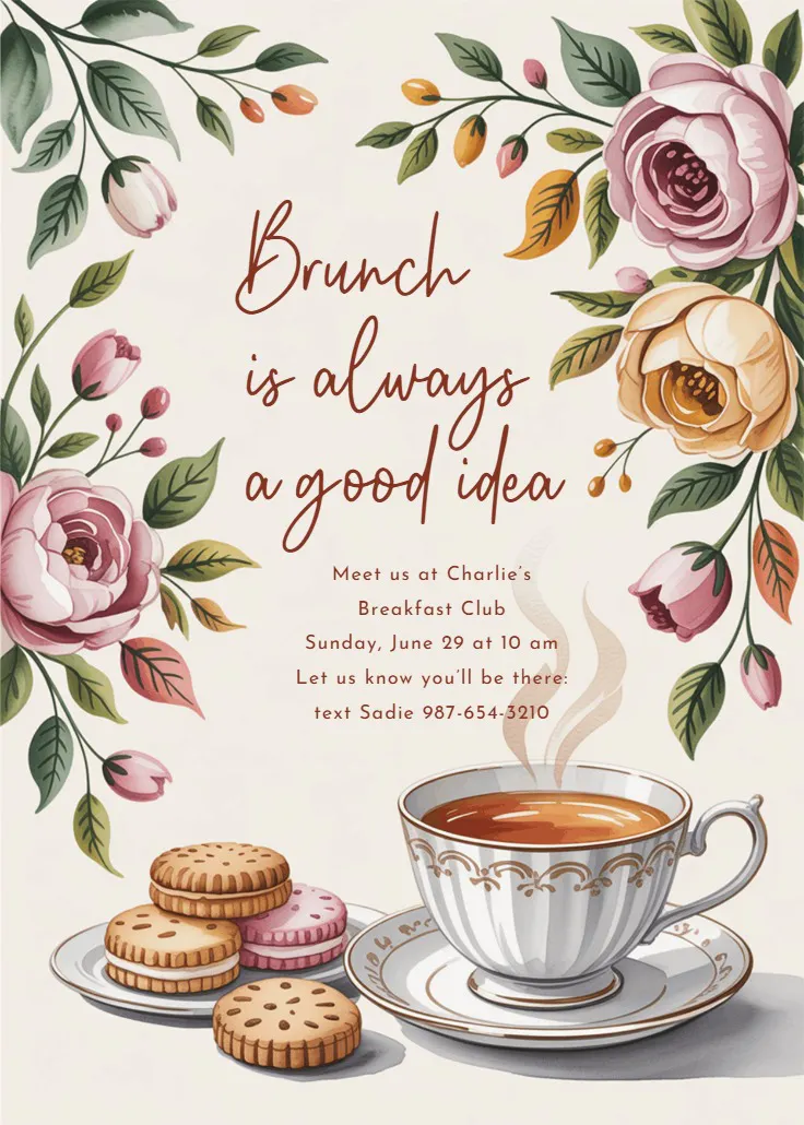 Floral brew - brunch ve öğle yemeği davetiyesi