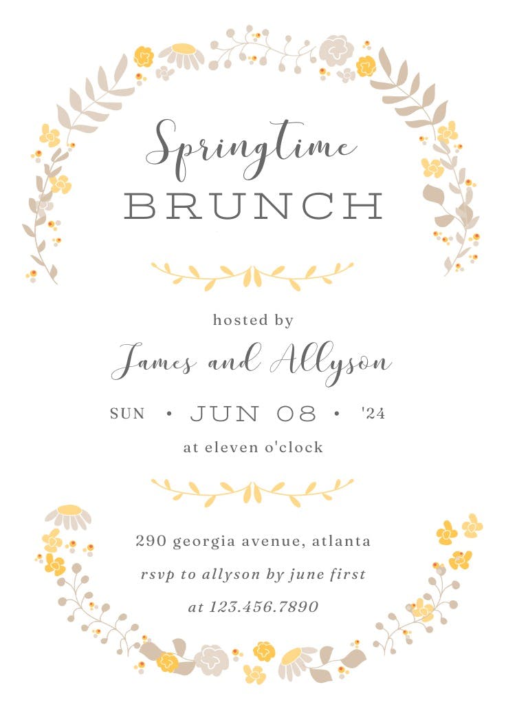 Floral swags brunch - invitación para brunch